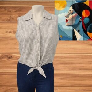 Fashion‎ Bug Women's Sleeveless Button Down Blouse Laurel Gingham Embroidered  L